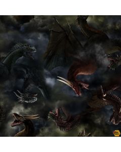 Dragon's Lair: Tossed Dragons in Clouds Night -- Timeless Treasures Fabrics fun-cd3065 night