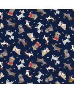 Dogs Rule Friends Fur-Ever: Tossed Dogs -- Timeless Treasures dog-cd2411 navy