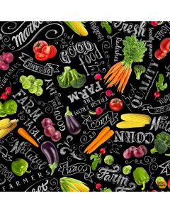Fresh Veggies: Vegetable Chalk Board -- Timeless Treasures Fabrics food-cd1981 black