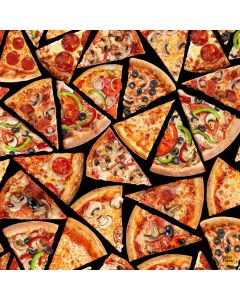 Comfort Food Tossed Pizza Slices -- Timeless Treasures Fabric food-cd3451 black