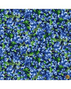 Summer Picnic: Blueberries Bush - Timeless Treasures Fabric Fruit-cd1746 navy