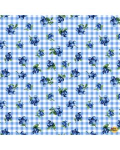 Summer Picnic: Blueberries Gingham - Timeless Treasures Fabric Fruit-cd1750 sky