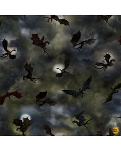 Dragon's Lair: Dragon Silhouettes & Moons -- Timeless Treasures Fabrics fun-cd3066 grey 