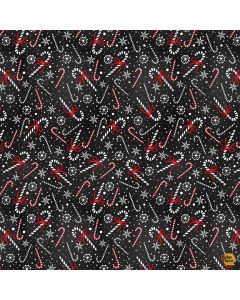Gnome for the Holidays: Christmas Candy Cane & Snowflakes  -- Timeless Treasures gail-cd2039 black 