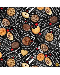 Smart  Cookie / Food: Smart Cookie Text -- Timeless Treasures Fabric food-cd3334 black 