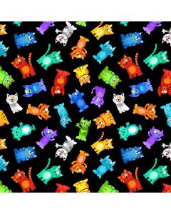 Cat: Live Love Meow: Tossed Rainbow Cats - Timeless Treasures Fabric gail-cd3338 Brite 