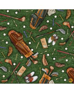 Tee Time Par for the Course: Golfing Equipment - Timeless Treasures Fabric gail-cd3854 green