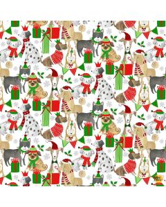 Dogs Rule Happy Howlidays: Holiday Dogs with Presents -- Timeless Treasures Fabrics holiday-cd1953 white