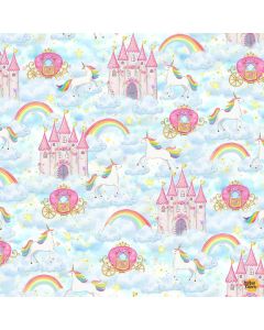 Castle in the Clouds: Castles Rainbows Unicorns - Timeless Treasures Fabrics kidz-cd3470 blue