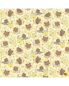 Honey Bear: Bears on Honeycomb - Timeless Treasures Fabric kidz-cd3488 beige