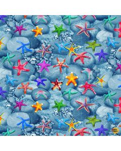Deep Blue Sea: Starfish & Pebble Stones -- Timeless Treasures Fabric michael-cd1977 blue