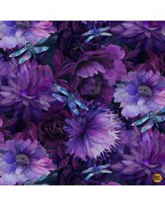 Dragonfly Mist:  Wide Floral with Dragonflies - Timeless Treasures Fabric nature-cd3892 purple 