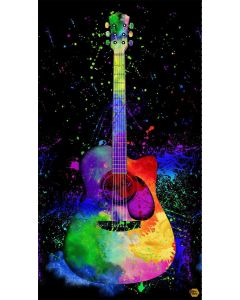 Painted Guitar: Painted Guitar Panel (21.5" panel) - Timeless Treasures Fabric panel-cd3673 black