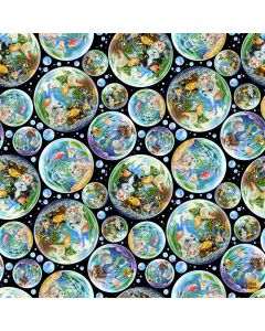 Cat: Feline Fanatic Cats in Fish Bowls - Timeless Treasures Fabrics rosie-cd4150 black