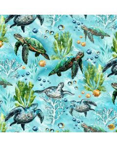 Ocean Life: Sea Turtles - Timeless Treasures Fabrics sea-cd3133 aqua 