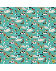 Get Your Ducks in a Row: Swanning Off - Dear Stella Fabrics stella-dbo3657 cyan