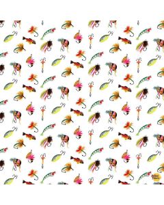 Get Your Ducks in a Row: Off the Hook Fishing Flies White - Dear Stella Fabrics stella-dbo3658 white