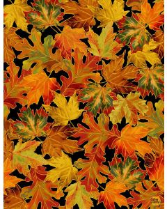 Thankful: Allover Metallic Autumn Leaves - Timeless Treasures Fabric Harvest-cm1289 black