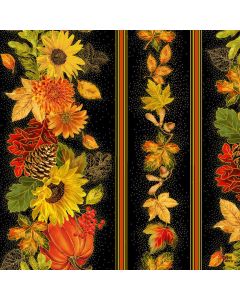 Thankful: Harvest Border Stripe Metallic- Timeless Treasures Fabric Harvest-cm3641 black