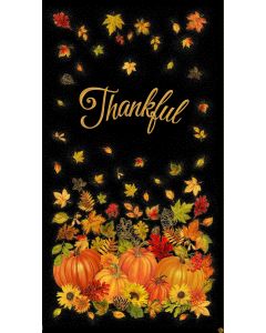 Thankful: Thankful Thanksgiving Panel Metallic (2/3 yard) - Timeless Treasures Fabric panel-cm3640 black