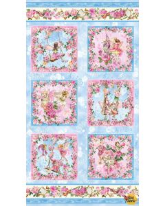 Flower Fairies Spring Song: Fairy Scenic Panel 6 blocks (2/3 yard) -- Michael Miller Fabrics DDC12242-blue-d