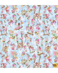 Flower Fairies Spring Song: Garden Swings Blue -- Michael Miller Fabrics DDC12250-blue-d