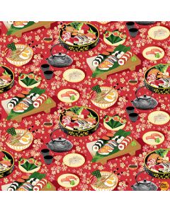 Soho Sushi: Sushi and Bento Box with Tea Pots Red -- Blank Quilting 1586-88