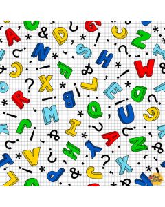 Top of Class: Tossed Letters White -- Blank Quilting 1707-01 - 2 yards 21" remaining