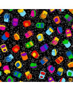 Top of Class: Tossed School Backpacks Black -- Blank Quilting 1716-99