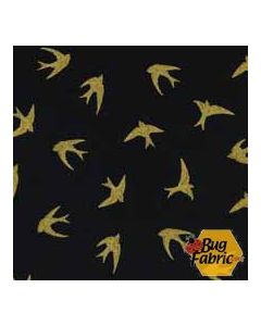 Bird Lux: Swallows Black (Metallic) - Timeless Treasures bird-c9789 black