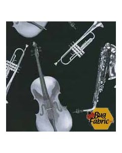 Music: Musical Instruments B/W - Timeless Treasures music-c8656 black