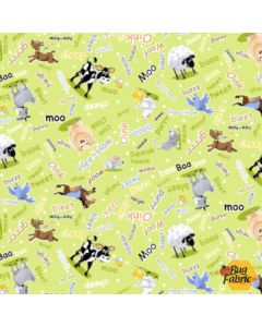 Barnyard Blues: Animal Noises Lime -- Susy Bee Fabrics 20415-815 