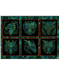 Emerald Reign Dragons: Dragon Faces Panel (7/8 yard) - In The Beginning Fabrics 21drg-1 