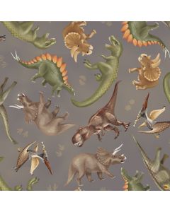 Dinosaur Trails by Raquel Maciel: Tossed Dinosaurs Taupe - 3 Wishes Fabrics 24152-tpe 