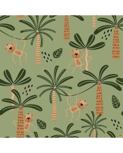 Wild Safari by JJ Design House:  Monkeys & Palm Trees - 3 Wishes Fabrics 24195-grn