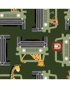 Wild Safari by JJ Design House:  Safari Adventure Animals in Jeeps - 3 Wishes Fabrics 24196-grn 