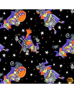 Boo! Tossed Witch Multi (Glow in the Dark) -- Henry Glass Fabrics 242g-95 multi - 2.5 yards remaining
