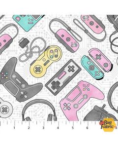 Gaming Zone: Game Controllers White -- Northcott Fabrics 24570-10