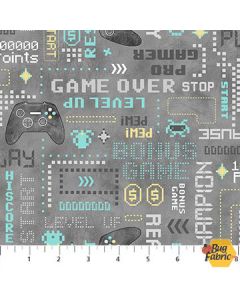 Gaming Zone: Gaming Words Gray -- Northcott Fabrics 24571-94
