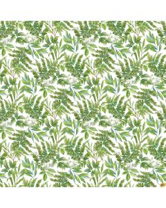 Morning Blossom: Fern Toss White Green -- Northcott Fabrics 24922-10 - 3.25 yards + FQ remaining