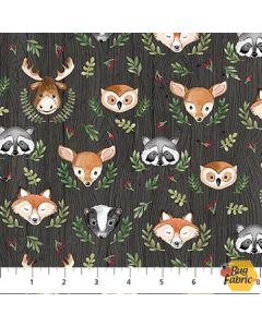 Woodland Adventures: Woodland Animals Faces Dark -- Northcott Fabrics 25266-96