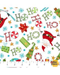 Extreme Santa: Tossed Ho Ho Santa White -- Northcott Fabrics 25440-10