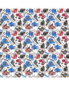 Winter Sports: Hockey Equipment -- Northcott Fabrics 27242-10