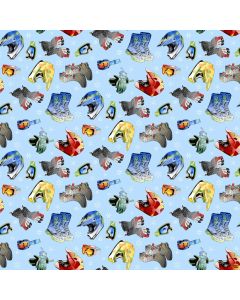 Winter Sports: Gloves Boots Helmets Blue -- Northcott Fabrics 27244-44
