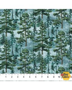 Eagle Pass: Packed Trees Blue Multi - Northcott Fabric 27673-44