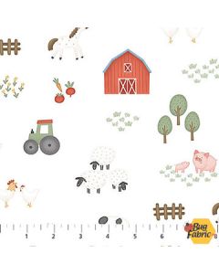 Quack Quack Moo: Farm Barns White - Northcott Fabrics 27815-10 white