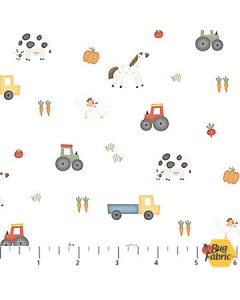 Quack Quack Moo: Farm Equipment Animals - Northcott Fabrics 27818-10 white
