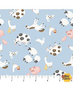 Quack Quack Moo: Tossed Farm Animals Blue - Northcott Fabrics 27819-42 blue