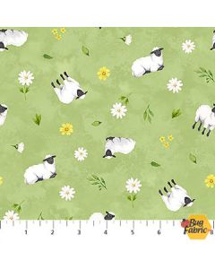 Counting Sheep: Tossed Sheep Green - Northcott Fabrics 28473-72
