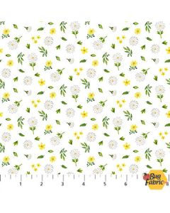 Counting Sheep: Flowers White - Northcott Fabrics 28474-10 